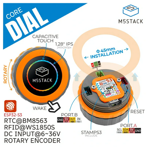 M5Stack Dial ESP32-S3 Smart Rotary Knob with Touch Display