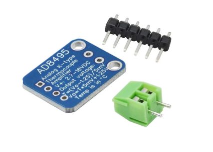 AD8495 K-type thermocouple amplifier breakout back side with header pin and terminal block