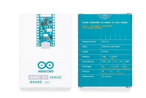 Arduino Nano 33 BLE Sense board retail packaging photo