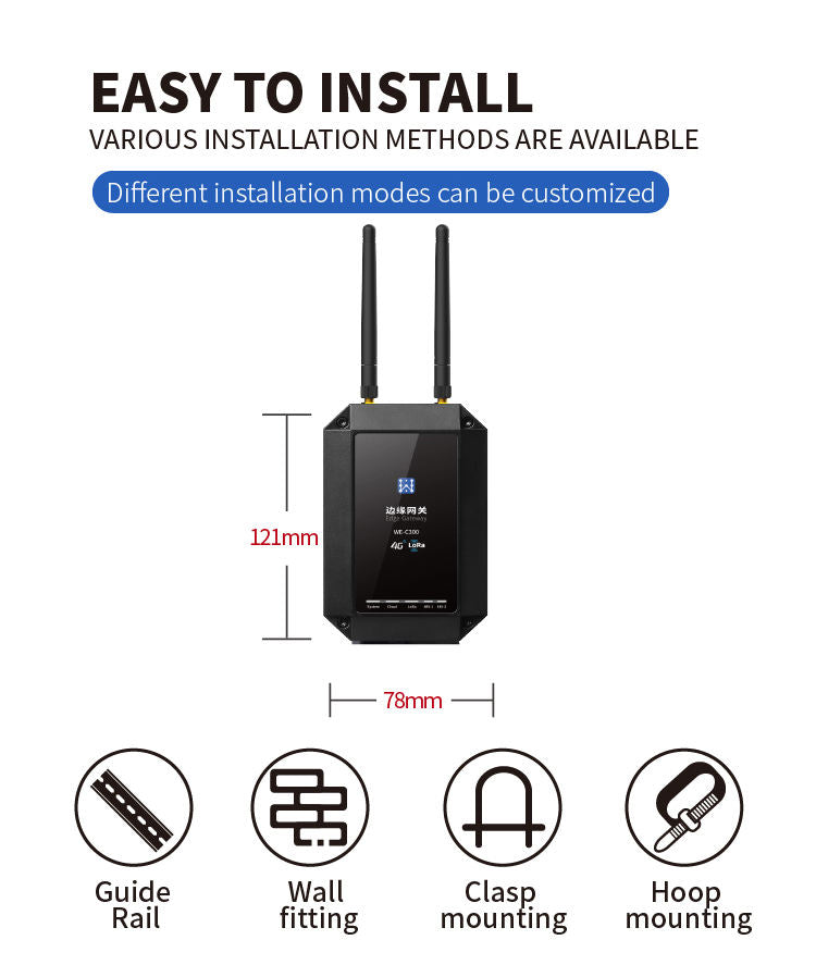 IP67 -40°C~80°C 64 Nodes Per Network Industrial Data Wireless Transmission Industrial LoRa/RS485 Edge Gateway