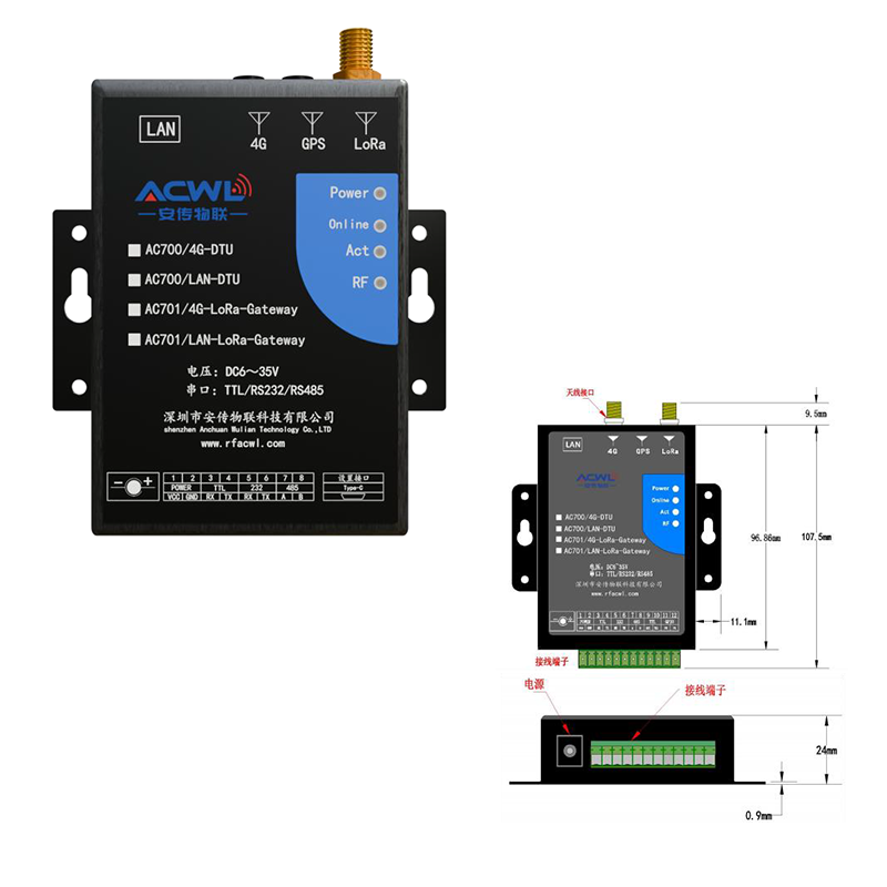 LoRaWAN Gateway with 4G Cellular & Ethernet Support - AC701 Wireless Gateway LoRa to Cloud Server Bridge for Remote Monitoring