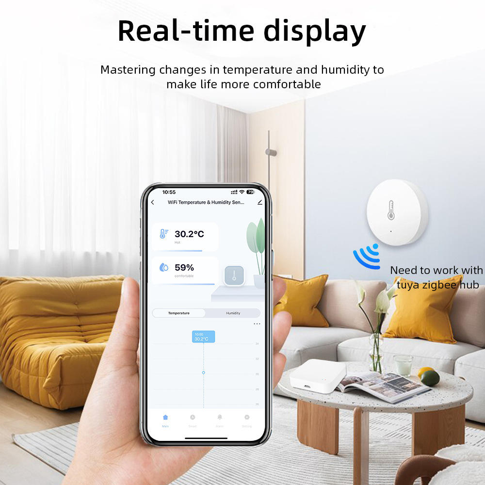 Smart Temperature and Humidity Sensor Smart Life APP Monitor Control Works with Alexa Google Home Need Zigbee Hub