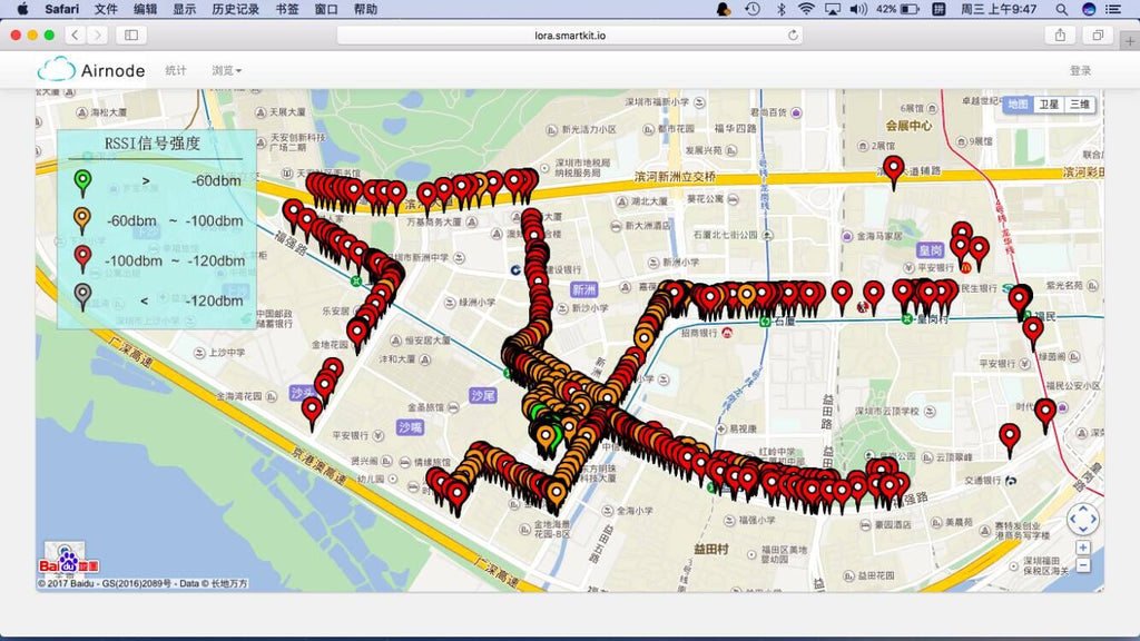 AN-106 LoRaWAN Signal Tester network coverage mapping example