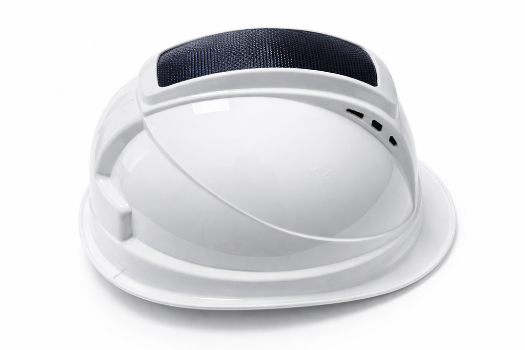 GB100 Smart Safety Helmet white front view with solar panel