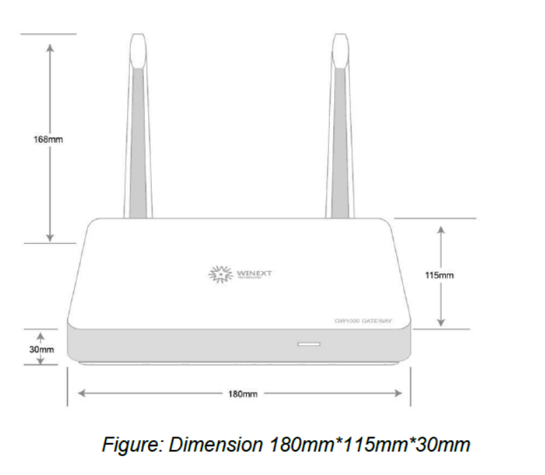 GW1000 LTE gateway GW1000 dimension drawing 180 x 115 x 30 mm