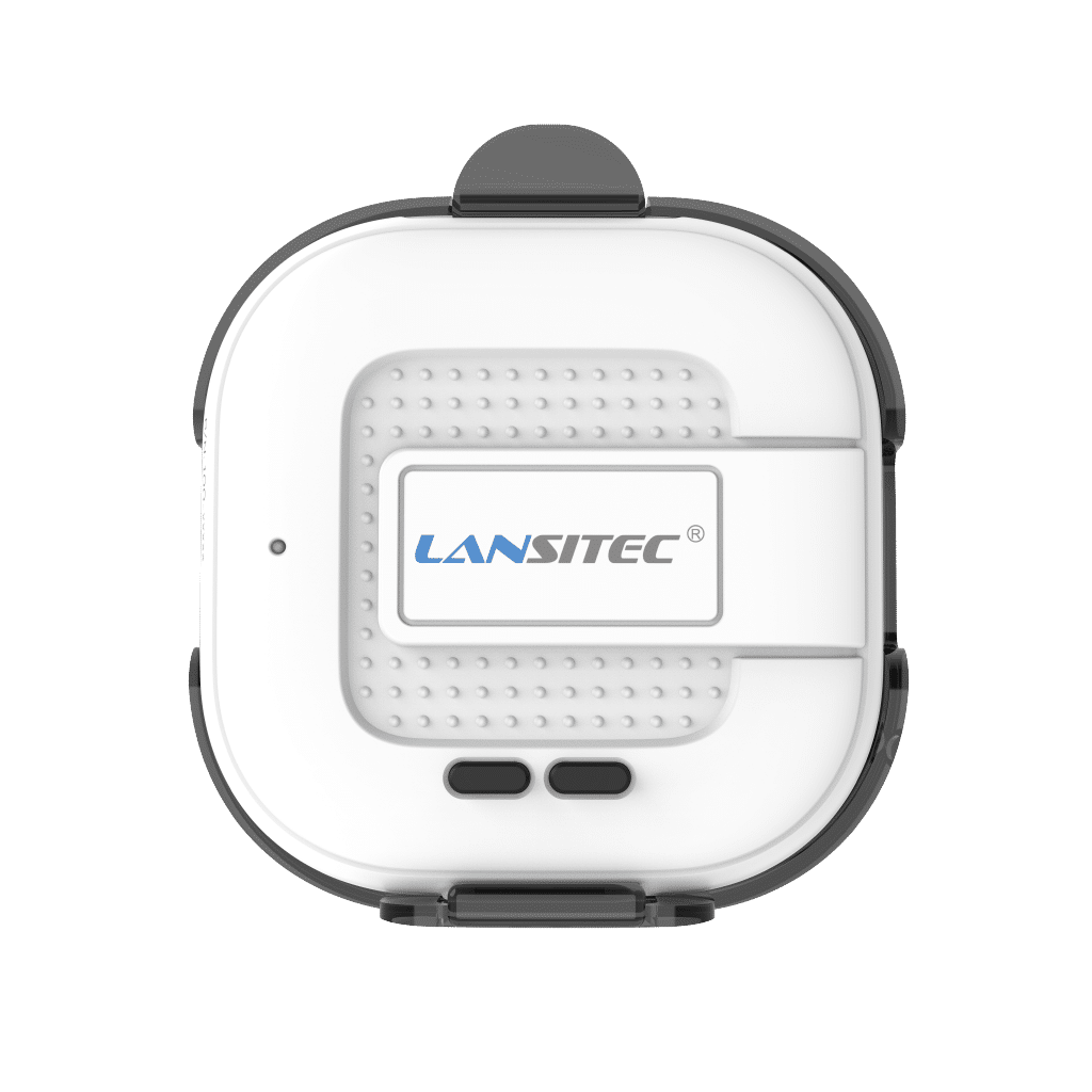 Lansitec 100-0NBM3 NB-IoT and LTE-M Helmet Sensor white rugged square helmet-mountable personnel tracker, OEM product photo