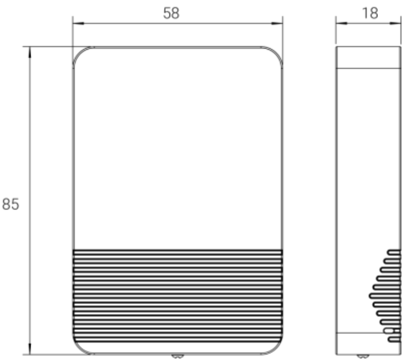 Milesight EM320-TILT enclosure size drawing: 85 × 58 × 18 mm