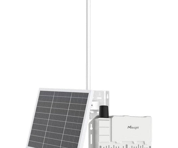 Milesight SG50 outdoor solar LoRaWAN gateway pictured with separately configurable solar panel