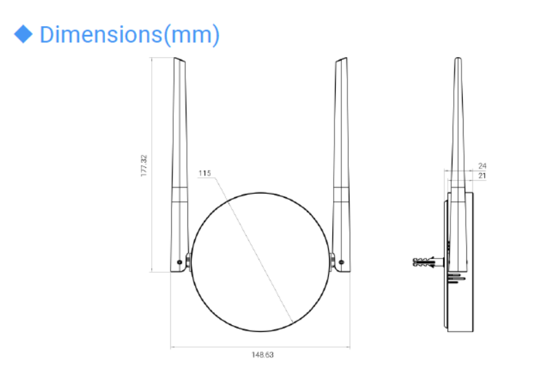UG63 front and side dimensions in millimetres