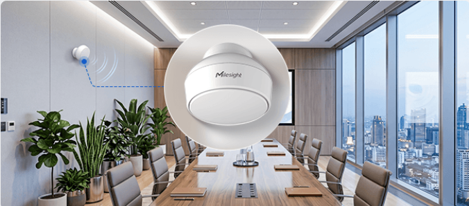 Milesight VS370 Radar Human Presence Sensor installed in a conference room for occupancy monitoring