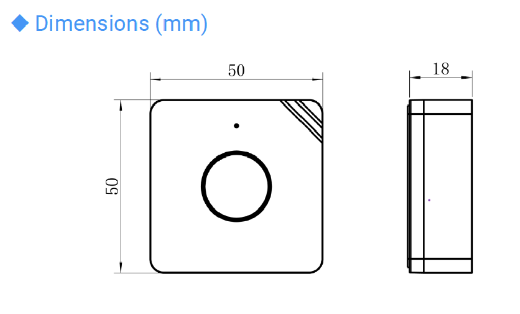 Milesight WS101 dimensions: 50 × 50 × 18 mm