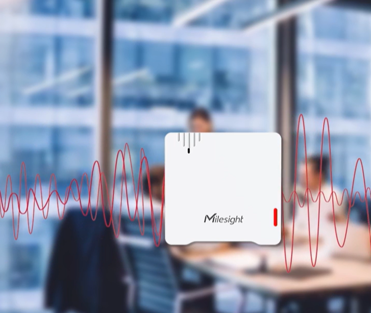 Milesight WS302 sound level sensor indicating high noise level in an office