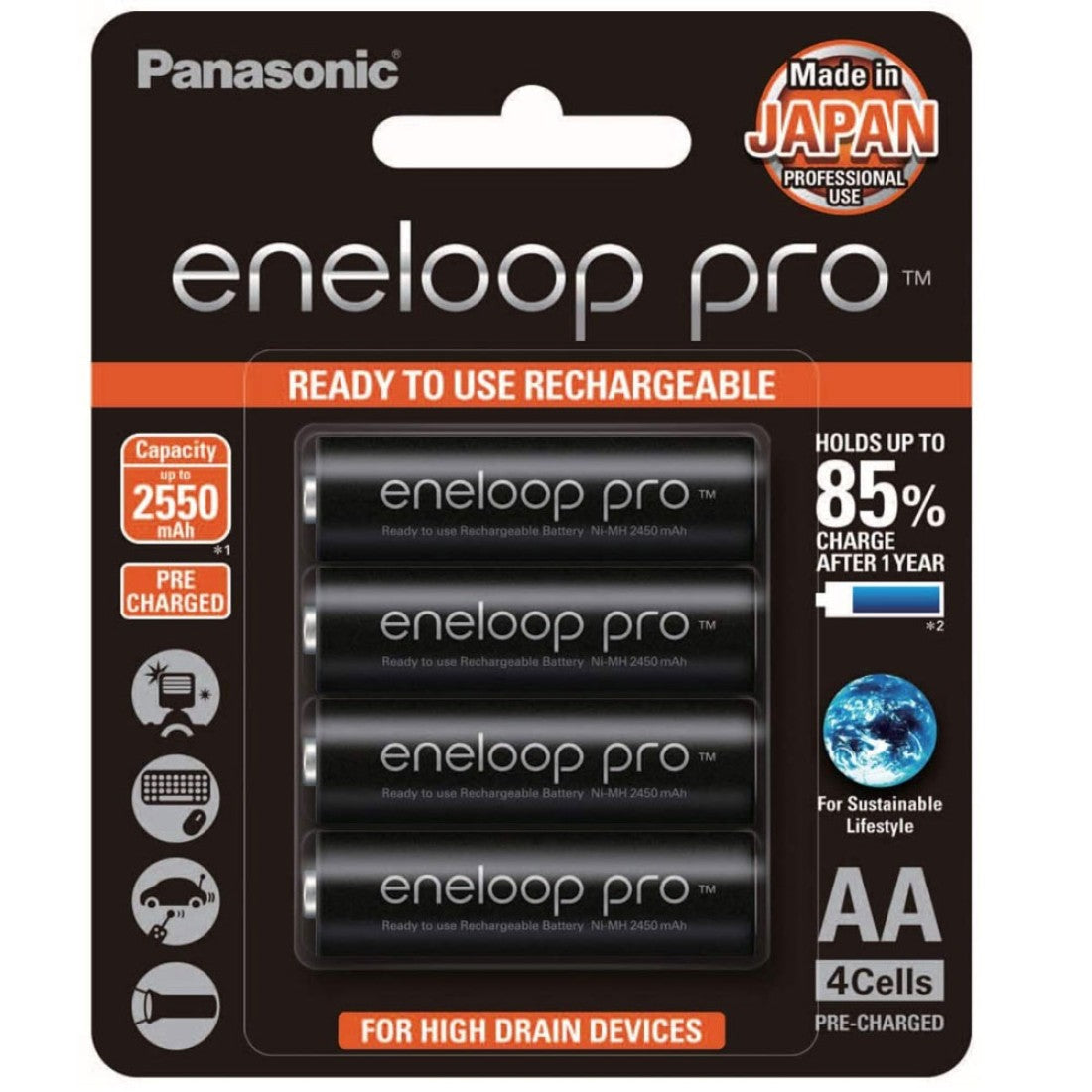 Panasonic Eneloop AA 2550mAh NiMH Rechargeable Battery Pack of 4