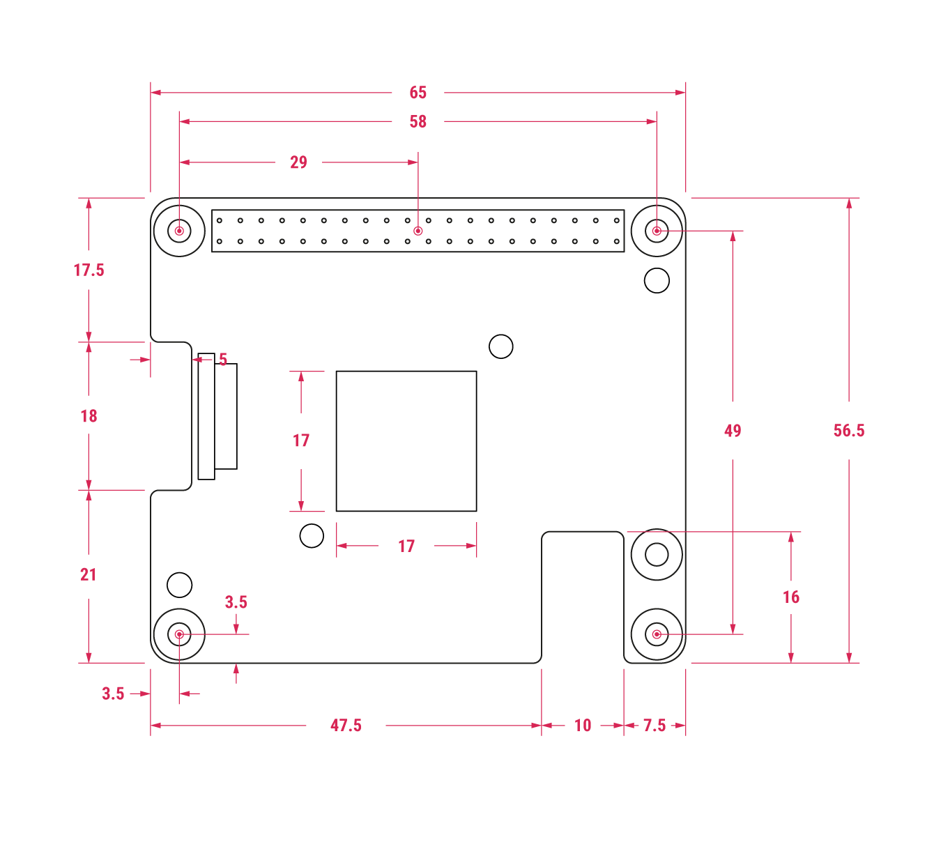 Raspberry Pi AI HAT+ mechanical dimensions