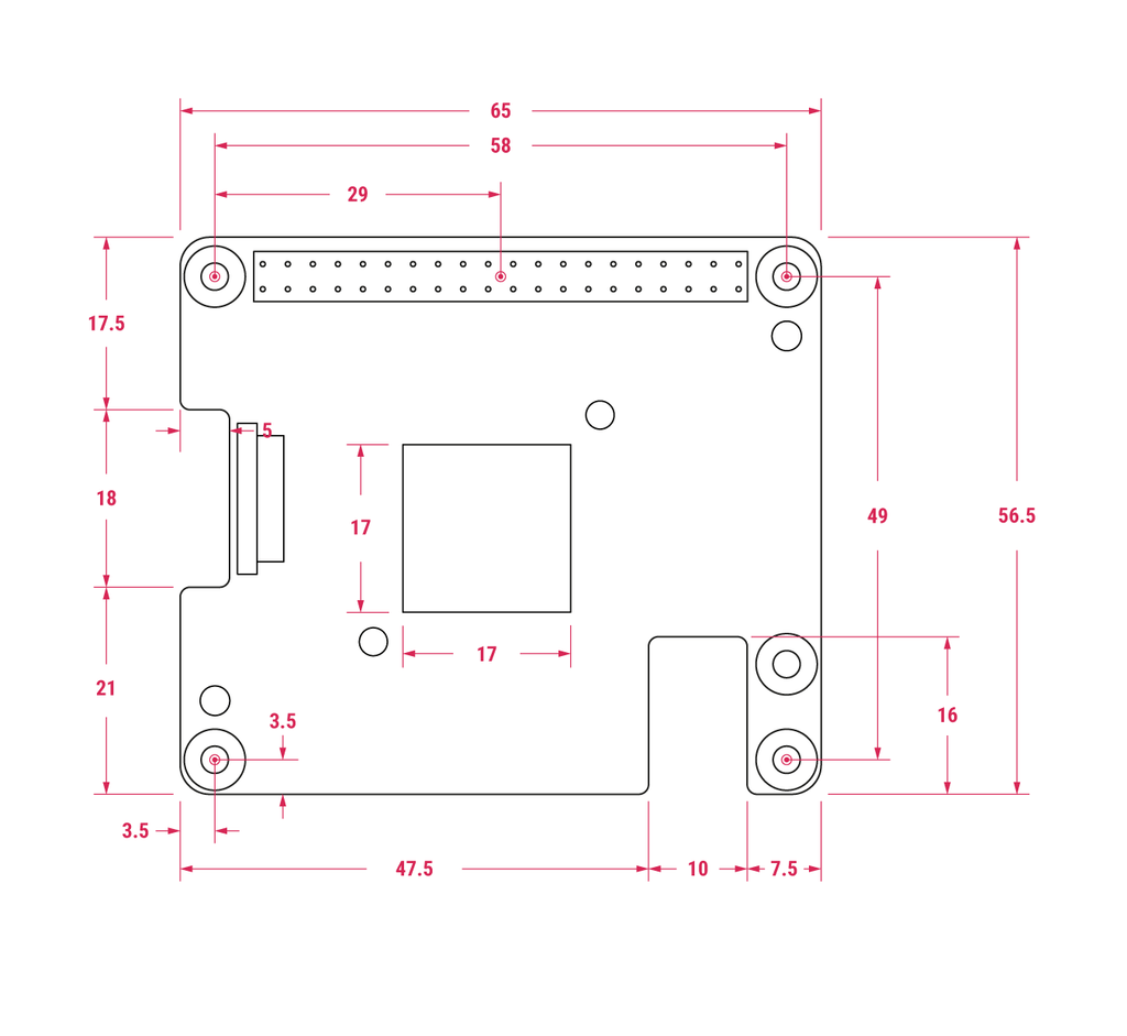 Raspberry Pi AI HAT+ mechanical dimensions