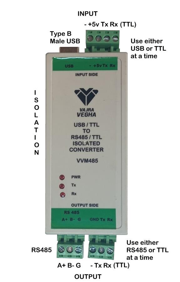 VVM485 isolation and input output terminal connection diagram