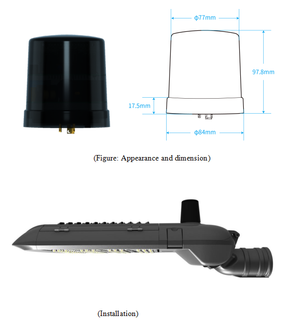 WLC-NEMA-03 dimensions and street lamp installation example